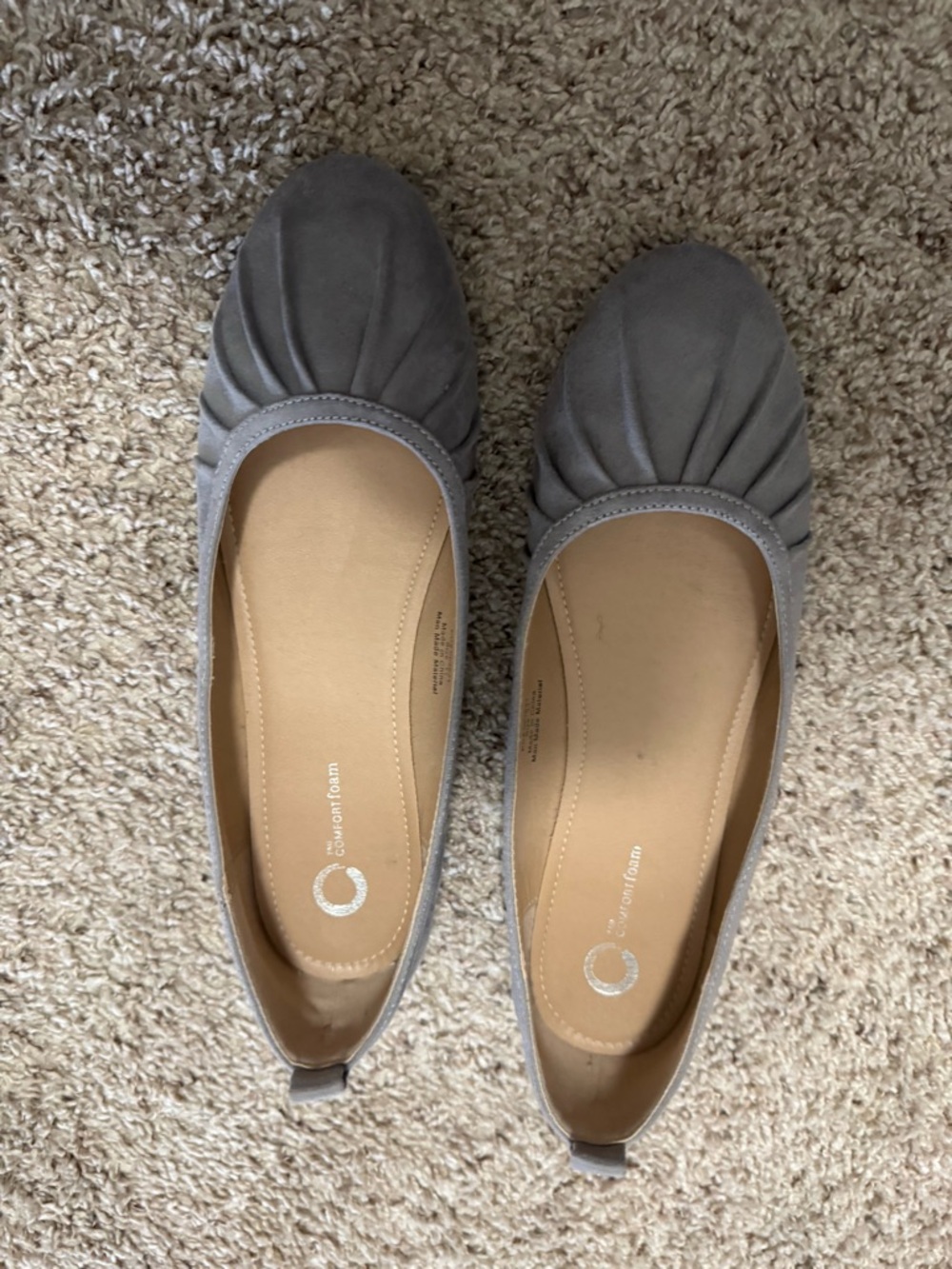 Comfort Foam Gray Women's Ruched Ballet Flats